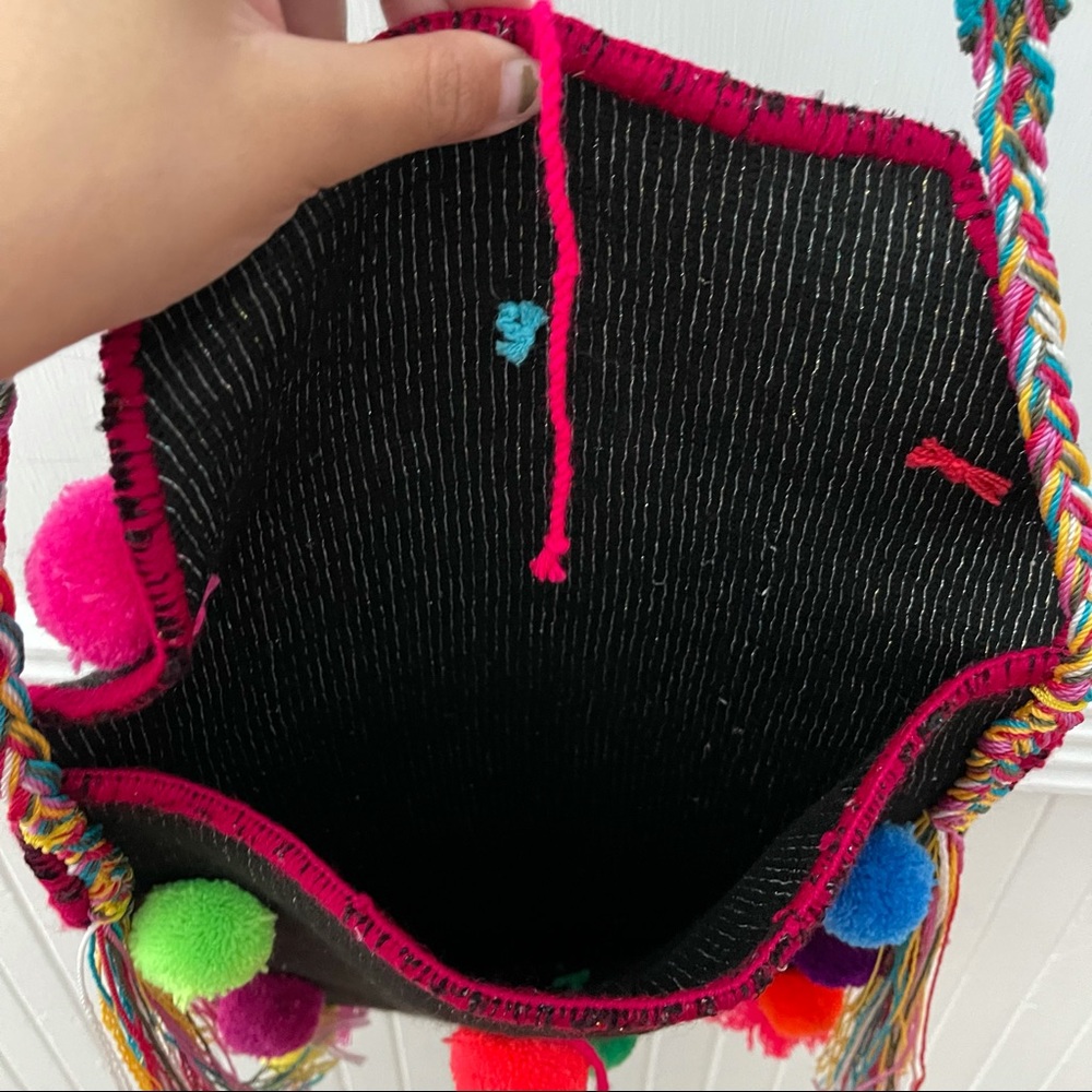 Handmade Mexican Pom Pom Crossbody Bag - Picture 5 of 11